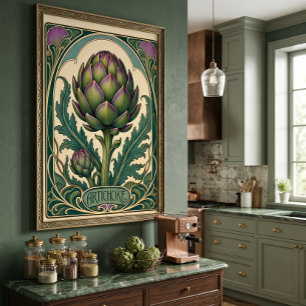 Vintage Artichoke Art Nouveau Style Kitchen Art Poster