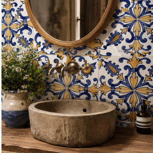 Vintage Artisan Classic Blue and Gold European Tile
