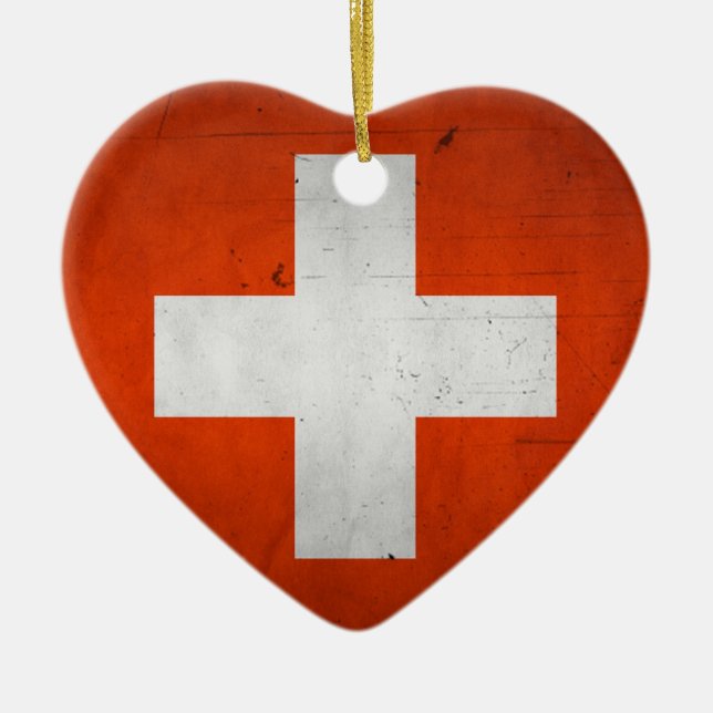 Vintage Artistic Grunge Switzerland Flag Ceramic Ornament (Front)