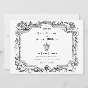 Vintage artistic line art wedding invitation