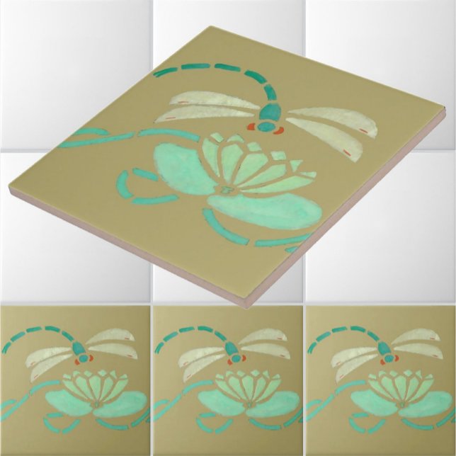 Vintage Arts And Crafts 1906 Dragonfly Design Tile (Creator Uploaded)
