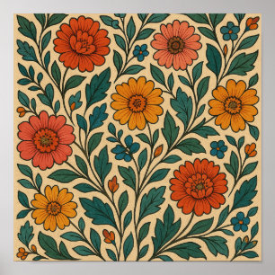 Vintage Arts and Crafts Movement Inspired Floral P Poster