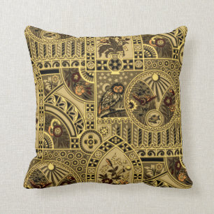 Vintage Arts And Crafts style Night & Day Pattern Throw Pillow