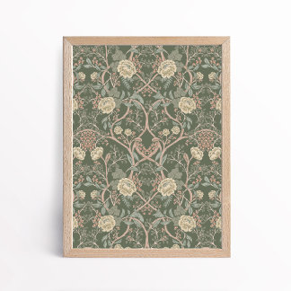 Vintage Arts and Crafts Style Peony Floral Poster