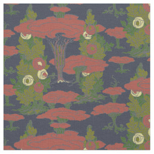 Vintage Arts And Crafts style Rose Bush Pattern Fabric