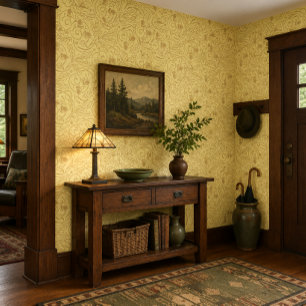 Vintage Arts & Crafts Acorns & Oak Leaves Pattern Wallpaper
