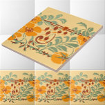 Vintage Arts & Crafts Style Flowers & Fruit Frieze Tile<br><div class="desc">This is a digitally enhanced print derived from an antique ca. 1927 arts and crafts style fruit and flowers stencil design frieze pattern. You can customize the background colour.</div>