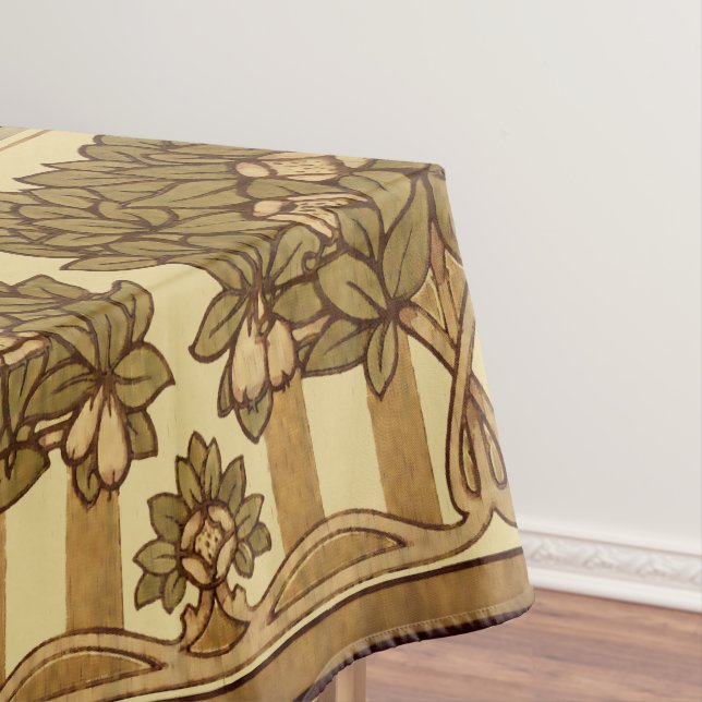Vintage Arts & Crafts Style Fruit Tree Pattern Tablecloth (In Situ)