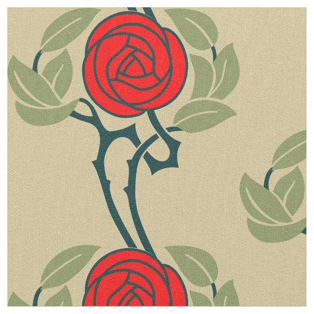 Vintage Arts & Crafts Style Rose Pattern Fabric (Close Up)