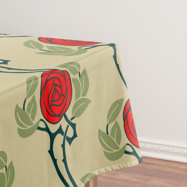 Vintage Arts & Crafts Style Rose Pattern Tablecloth (In Situ)