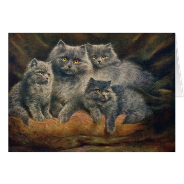 Vintage Artwork - Beautiful Cat Family, (Front Horizontal)