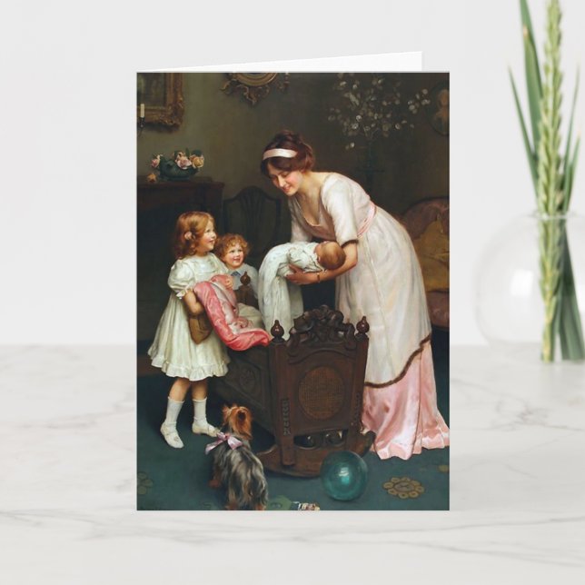 Vintage Artwork - Big Sisters and Baby, Card (Front)