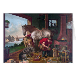 Vintage Artwork - Farrier Shoeing a Horse,