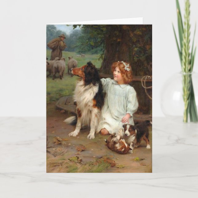 Vintage Artwork - Girl and Her Collies, Card (Front)