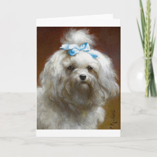 Vintage Artwork - Poodle with a Blue Bow, Card