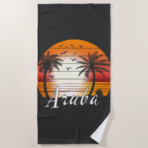 Vintage Aruba Palm Trees Summer Beach Beach Towel