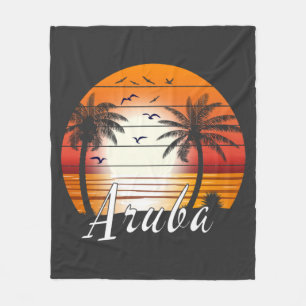 Vintage Aruba Palm Trees Summer Beach Fleece Blanket