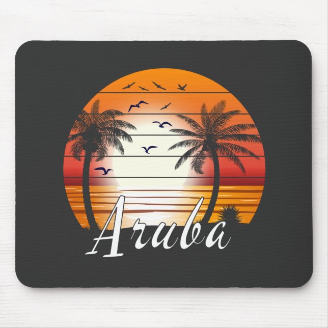 Vintage Aruba Palm Trees Summer Beach Mouse Pad (Front)