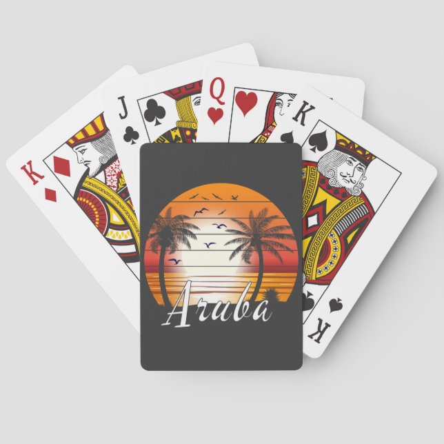 Vintage Aruba Palm Trees Summer Beach Playing Cards (Back)