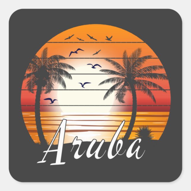 Vintage Aruba Palm Trees Summer Beach Square Sticker (Front)