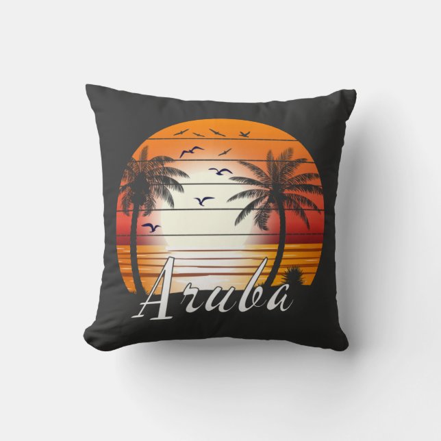 Vintage Aruba Palm Trees Summer Beach Throw Pillow (Front)