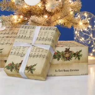 Vintage As Each Happy Christmas Carol Script Print Wrapping Paper