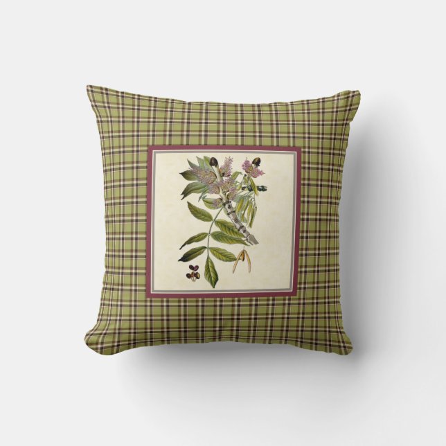 Vintage Ash Tree with Rustic Plaid Throw Pillow (Front)