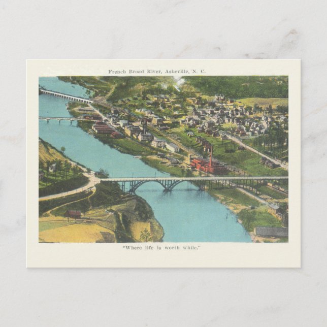 Vintage Asheville North Carolina FrenchBroad River Postcard (Front)
