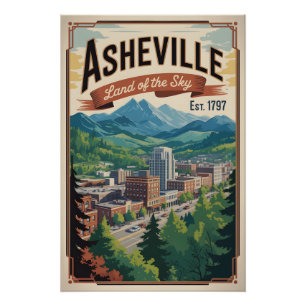 Vintage Asheville North Carolina Retro Travel Poster