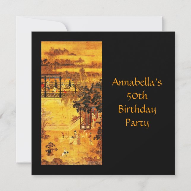 Vintage Asian Art Gold 50th Birthday Invitation (Front)