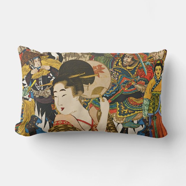 Vintage Asian Collage lumbar pillow (Front)