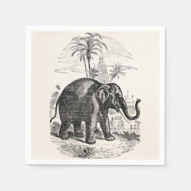 Vintage Asian Elephant Personalized Elephants Napkin (Front)