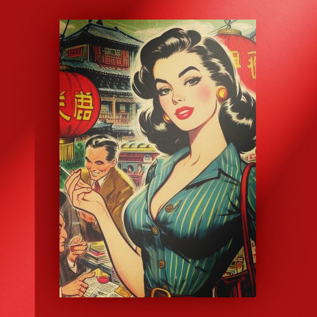 Vintage Asian Girl Illustration Postcard (Creator Uploaded)