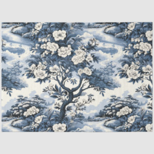 Vintage Asian Inspired Blue & White Florals Tissue Paper