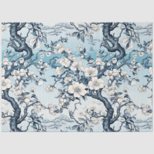 Vintage Asian Inspired Blue & White Florals Tissue Paper