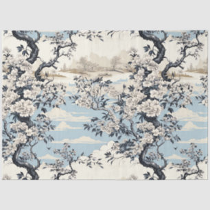 Vintage Asian Inspired Blue & White Florals Tissue Paper
