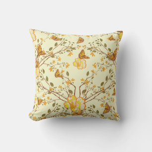 Vintage Asian Monarch Butterfly Throw Pillow