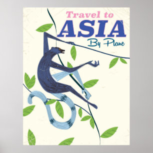 Vintage Asian monkey travel poster