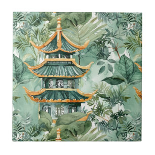 Vintage Asian Pagoda Forest Travel Tile