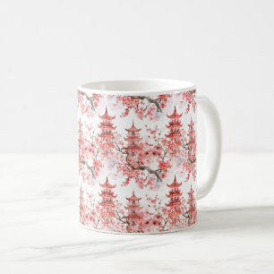 Vintage Asian Pagoda Pink Blossom Scenic Art Coffee Mug