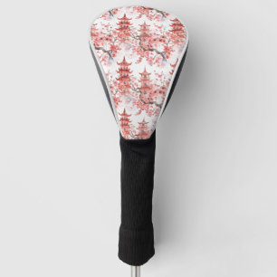Vintage Asian Pagoda Pink Blossom Scenic Art Golf Head Cover