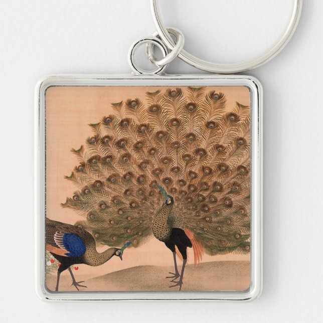 Vintage Asian Peacocks Keychain (Front)