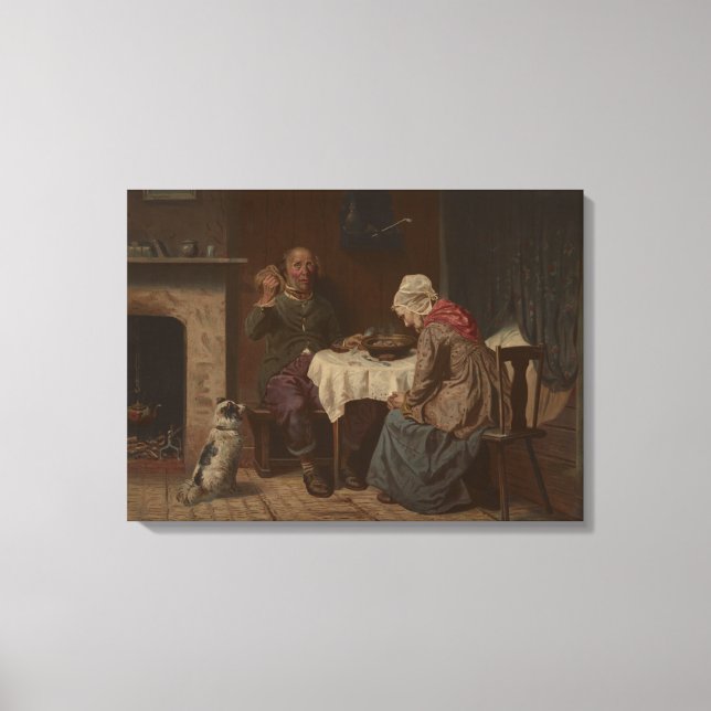 Vintage Asking a Blessing Lithograph Canvas Print (Front)