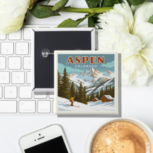 Vintage Aspen Colorado 2 Inch Square Button