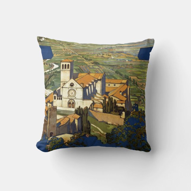 Vintage Assisi Italy Travel Tourism Advertisement Throw Pillow (Front)