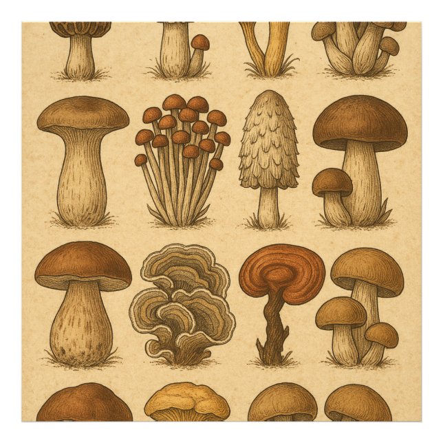 Vintage Assorted Mushrooms Photo Print (Front)