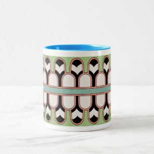 Vintage Assyrian Art Deco Geometric Pattern Mint Two-Tone Coffee Mug