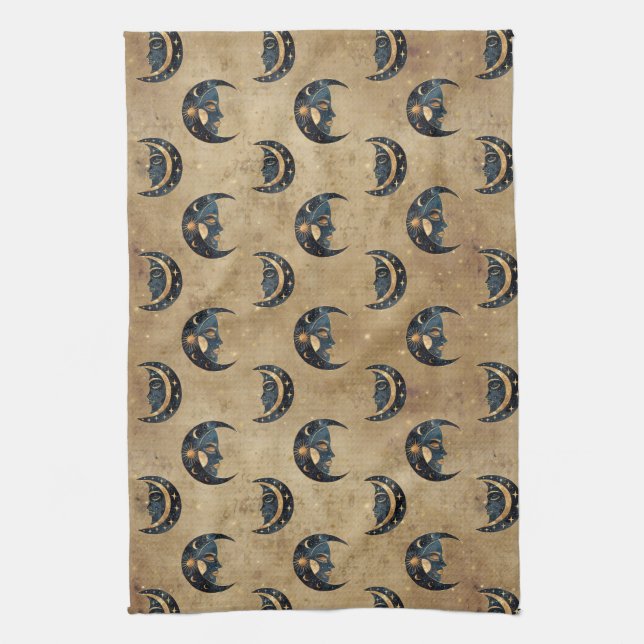 Vintage Astrology Moon Star Pattern Kitchen Towel (Vertical)
