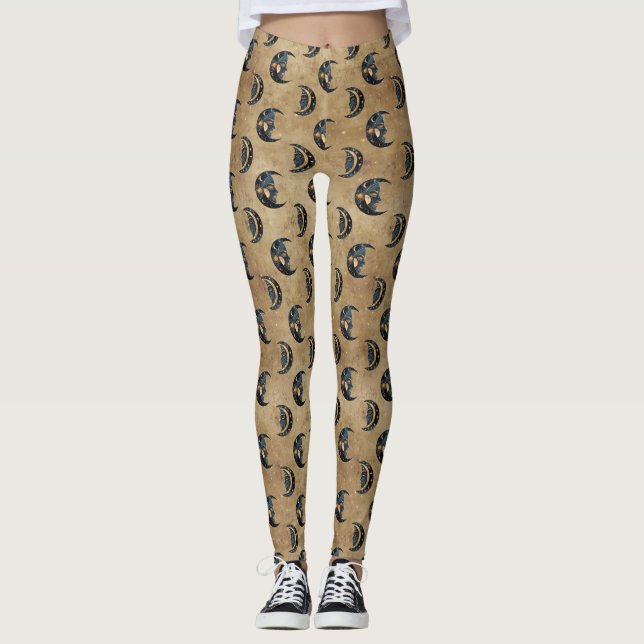 Vintage Astrology Moon Star Pattern Leggings (Front)