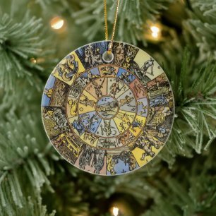 Vintage Astrology, Renaisance Zodiac Wheel, 1555 Ceramic Ornament